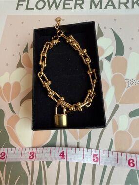 Non Tarnish Stainless Steel Gold-Tone Women's Link Bracelet with Padlock Charm